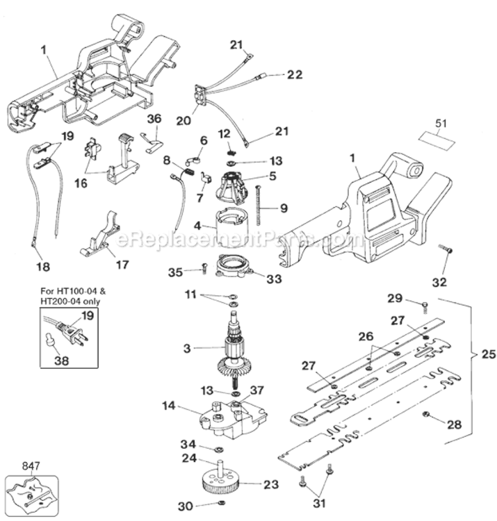 Page A Diagram and Parts List for HT200 Type 1 Black and Decker Hedge Trimmer